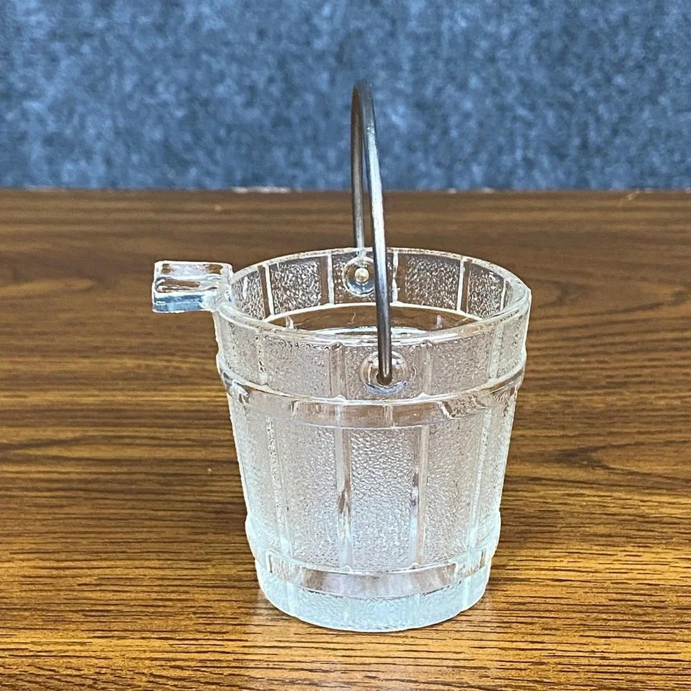 Vintage Hazel Atlas Mini Clear Glass Ice Bucket Ashtray/Match Holder Collectible